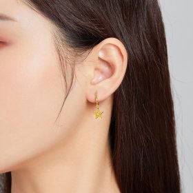 Pandora Style 18ct Gold Plated Dangle Earrings, Shining Star, Orange Enamel - SCE1077-OG