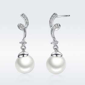 Silver Pearl Hanging Earrings - PANDORA Style - SCE035