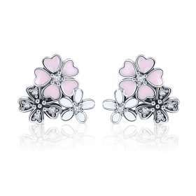 Silver Daisies and Cherry Blossoms Stud Earrings - PANDORA Style - SCE400