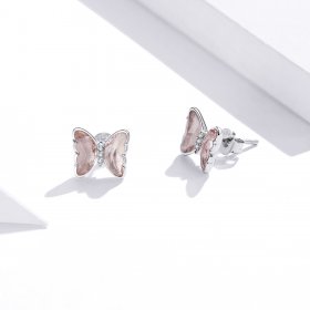 Pandora Style Silver Stud Earrings, Crystal Butterfly - SCE1013