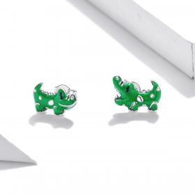 Pandora Style Silver Hoop Earrings, Little Crocodile, Green Enamel - SCE1113