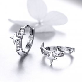 Pandora Style Silver Hoop Earrings, A Star of Wish - BSE076