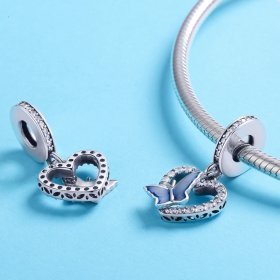 Pandora Style Silver Dangle Charm, Butterfly Dream, Blue Enamel - SCC818