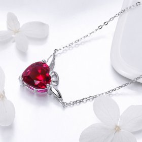 Silver Red Angel Heart Necklace - PANDORA Style - SCN285