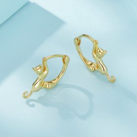 Pandora Style Cat Hoop Earrings - SCE1488-LB!
