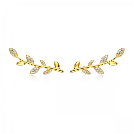 Gold-Plated Branch of Leaves Stud Earrings - PANDORA Style - SCE556