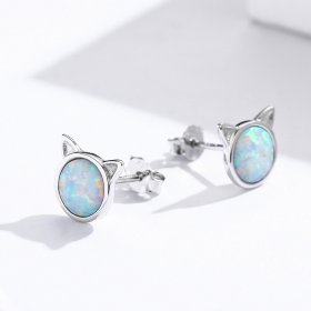Silver Meow Star Stud Earrings - PANDORA Style - SCE538-Q