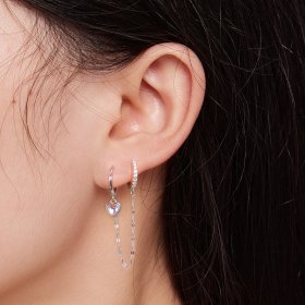 Pandora Style Heart Shaped Moonstone Chain Double Hoop Earrings - BSE809