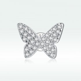 Pandora Style Silver Stud Earrings, Single Butterfly - SCE1068