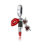 Pandora Style Silver Dangle Charm, Lipstick and Sunglasses, Multicolor Enamel - BSC346