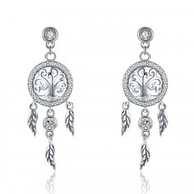 Silver Life Tree & Dream Catcher Hanging Earrings - PANDORA Style - SCE457