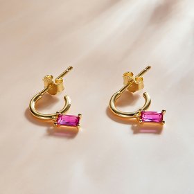PANDORA Style Colorful Cubic Zirconium - Pink Drop Earrings - SCE1242-RD