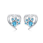 Silver Caring Dog Paw Heart Stud Earrings - PANDORA Style - SCE654