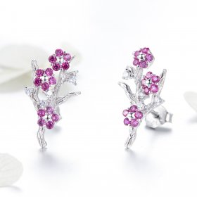 Pandora Style Silver Stud Earrings, Peach Blossom - BSE040