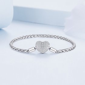 Pandora Style Heart Shape Sparkling Chain Bracelet - BSB133