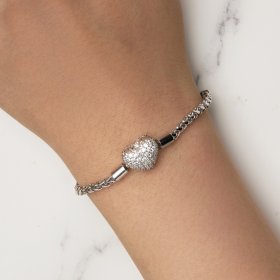 Pandora Style Heart Shape Sparkling Chain Bracelet - BSB133