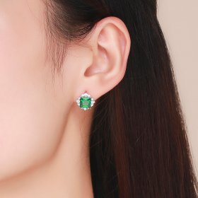 Silver Green Aurora Stud Earrings - PANDORA Style - SCE540