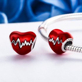Pandora Style Silver Charm, Heart Beat, Red Enamel - SCC249