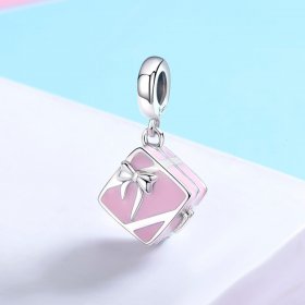 Pandora Style Silver Charm, Marriage Ring, Pink Enamel - SCC549