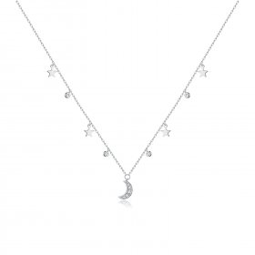 Pandora Style Silver Necklace, Dream Star Moon, Enamel - SCN420