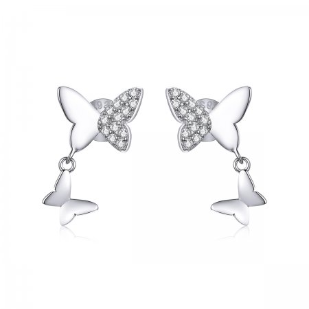 Pandora Style Silver Stud Earrings, Butterfly Love - SCE1017