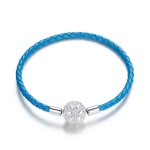 Cyan Blue Pandora Style Leather Bracelet, Snowflake - SCB196