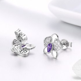 Pandora Style Silver Stud Earrings, Butterfly Orchid - BSE036