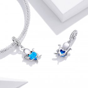 Pandora Style Silver Dangle Charm, Lovely Octopus, Cyan Blue Enamel - SCC1831
