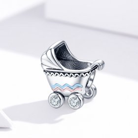 Pandora Style Silver Charm, New Baby Carriage, Multicolor Enamel - SCC1539