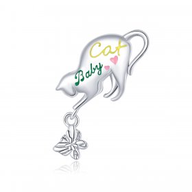 Pandora Style Silver Charm, Naughty Cat, Multicolor Enamel - SCC1678