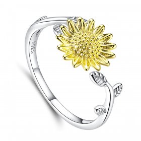 Pandora Style Two Tone Open Ring, Bicolor Golden Sunflowers - SCR596