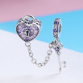 Pandora Style Silver Safety Chain Charm, Heart Spoon - SCC772