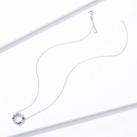 Pandora Style Silver Necklace, Lucky Wreath, Multicolor Enamel - BSN178