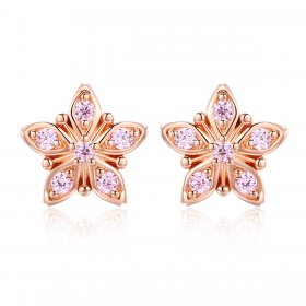 Pandora Style Rose Gold Stud Earrings, Pink Daisy - BSE034
