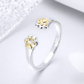 Silver & Gold-Plated Cat Paw Ring - PANDORA Style - SCR430