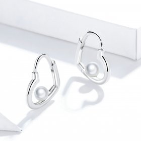 Pandora Style Silver Hoop Earrings, The Heart of Treasure - SCE939