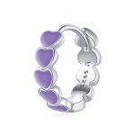 Pandora Style Silver Hoop Earrings, Hearts, Purple Enamel - SCE1052-VT
