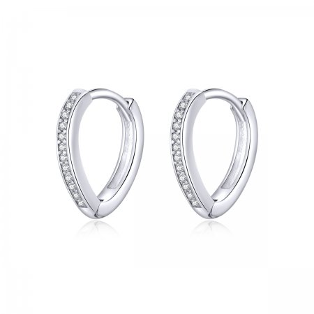 Pandora Style Silver Hoop Earrings, Heart Shape - SCE868
