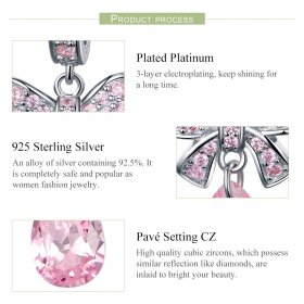 Pandora Compatible Silver Pink Bow Dangle Charm - SCC1074