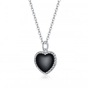 Pandora Style Silver Necklace, Love Agate, Black Enamel - SCN443