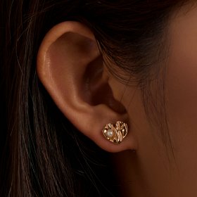 PANDORA Style Love Shell Beads - Texture Stud Earrings - BSE551