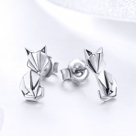 Silver Origami Fox Stud Earrings - PANDORA Style - SCE526
