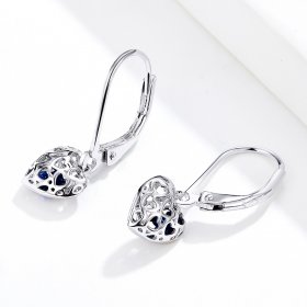 Pandora Style Silver Dangle Earrings, Heart Shape - SCE746