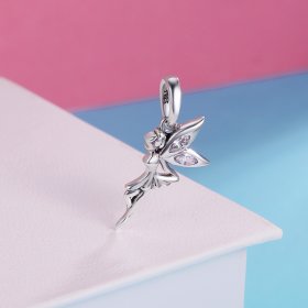 Pandora Style Silver Bangle Charm, White Flower Fairy - SCC359