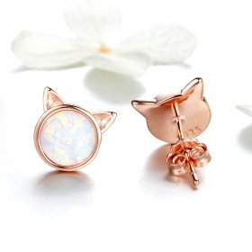 Rose Gold Meow Star Stud Earrings - PANDORA Style - SCE538