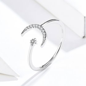 Pandora Style Silver Open Ring, Moon and Star - SCR569