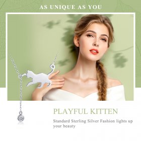 Silver Naughty Kitten Necklace - PANDORA Style - SCN232