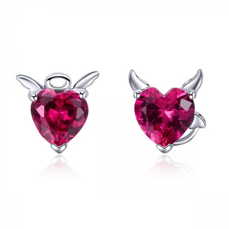Silver Angel and Devil Stud Earrings - PANDORA Style - SCE414