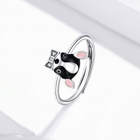Pandora Style Silver Open Ring, Puppy Chihuahua, Multicolor Enamel - SCR695