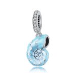 Pandora Style Silver Dangle Charm, Blue Conch, Cyan Enamel - SCC1560